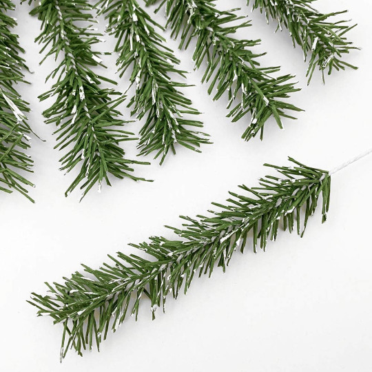 Set of 6 Snowy Paper Pine Sprigs for Feather Trees and Crafting ~ Austria